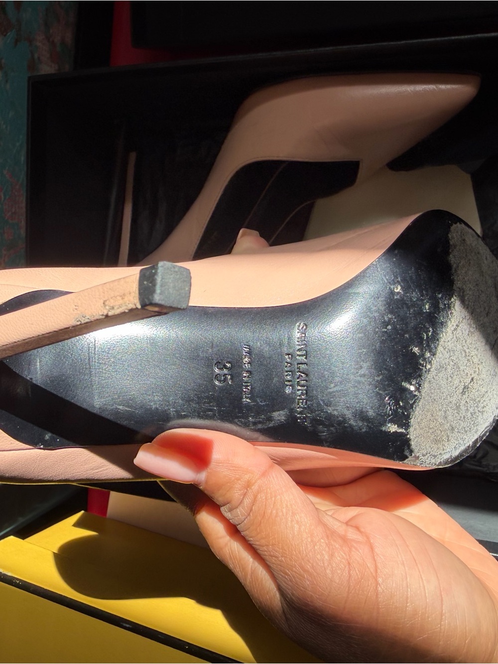 Saint Laurent Blush Pink Leather Pointed Pumps - Picture 3 of 3